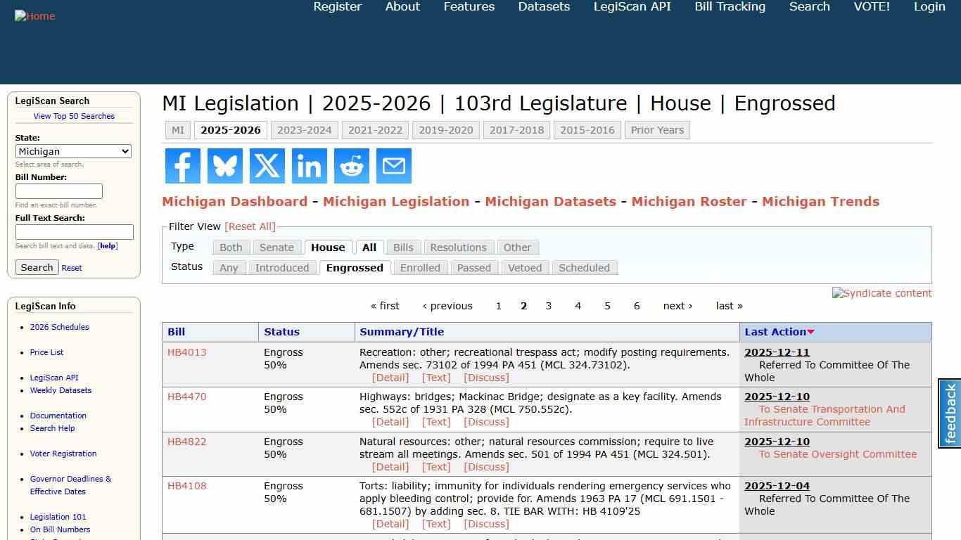 MI Legislation 2025-2026 103rd Legislature House Engrossed LegiScan